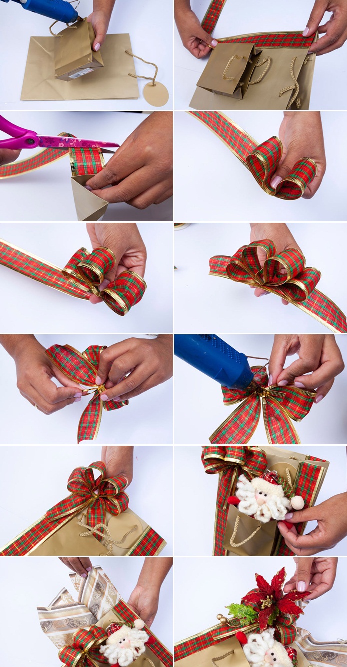 DIY Christmas Gift Wrap Ideas Handmade Bows Gift Bags And Toppers