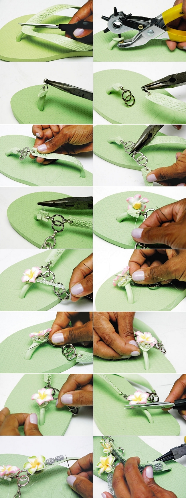 decorating flip flops chains flowers tutorial