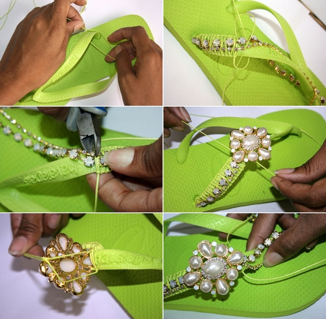 decorating green rubber sandals ideas jewelry pearls