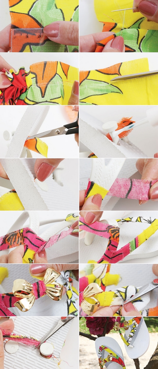decorating rubber flip flops tutorial fabric scraps