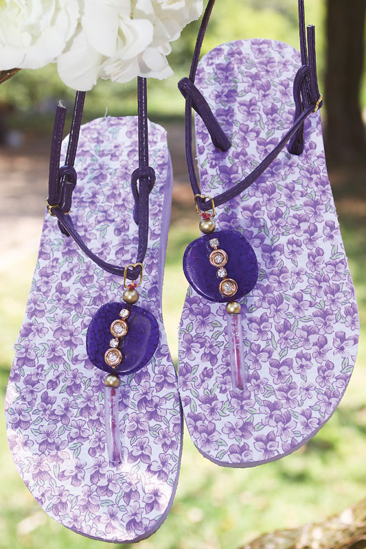 diy flip flop ideas purple floral sole beads