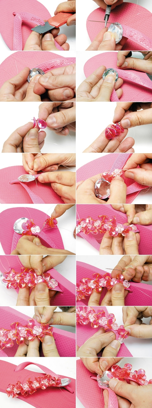 diy summer ideas pink flip flops embellished beads