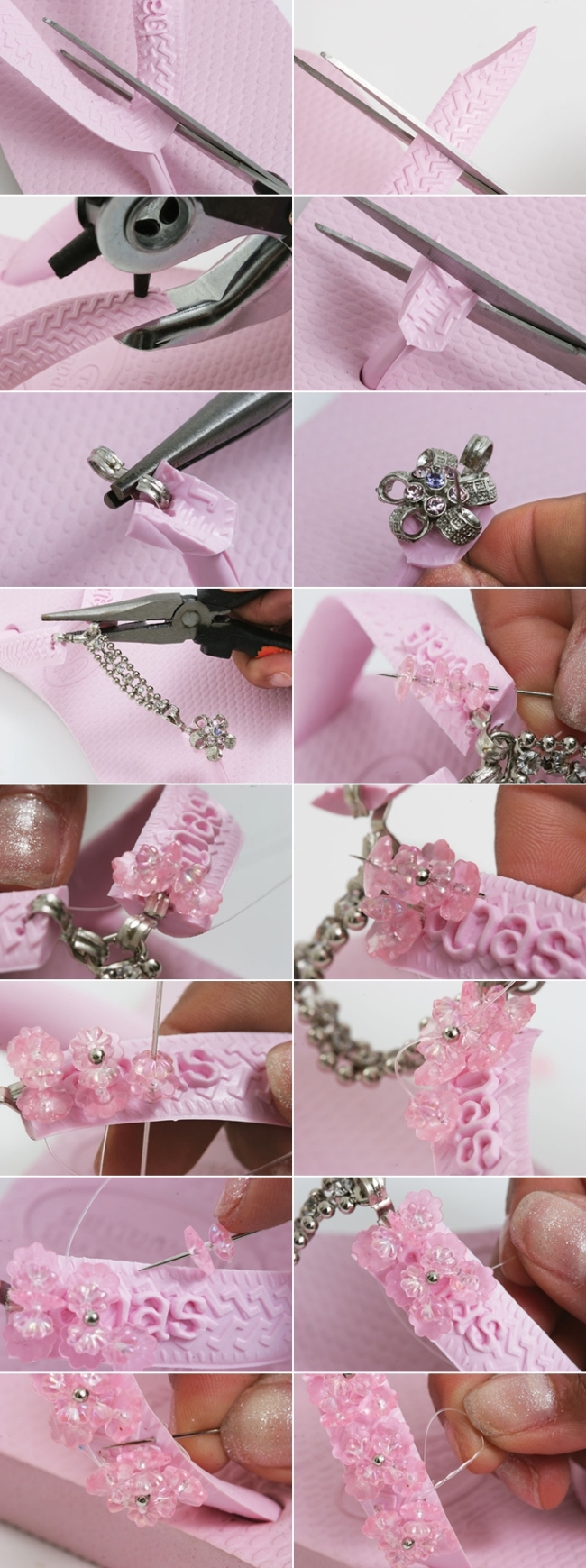 pink flip flops beads sewing embellishments tutorial